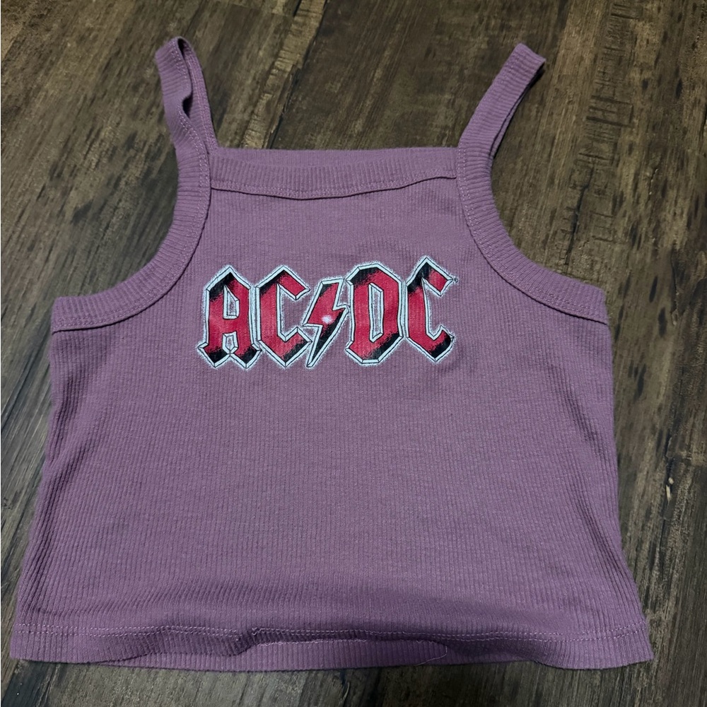 AC/DC Mauve Ribbed Logo Crop Tank with Red Logo
